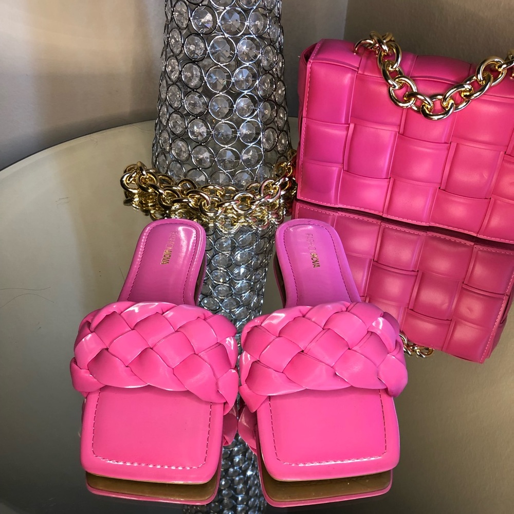 Pink woven Slides & Bag combo